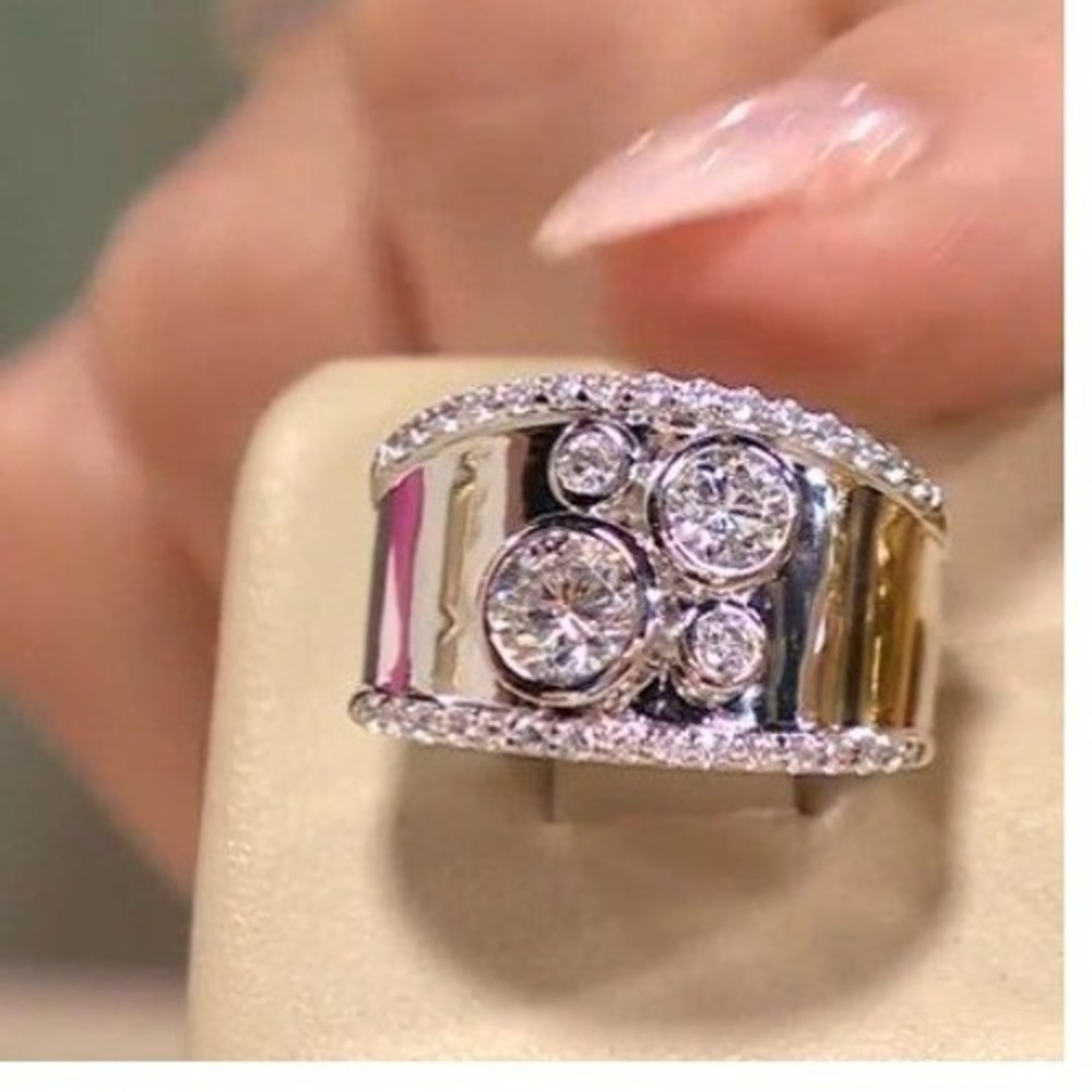Diamonique x Jennifer Miller Sterling Silver Wide Cluster Ring Sz 5 NEW Gift box